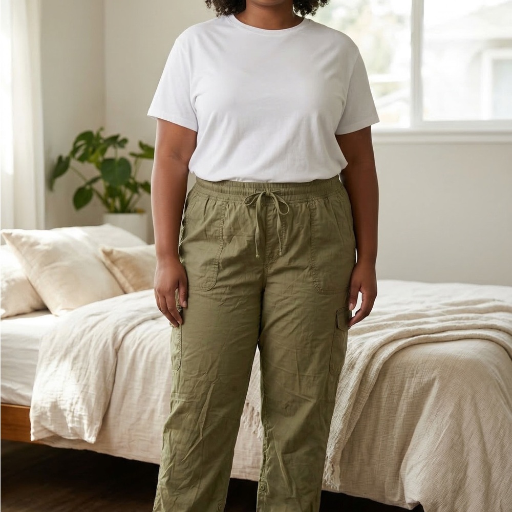 Woman Within Olive Cargo Joggers with Drawstring Waist